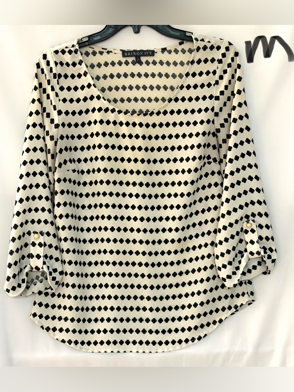 Brixon Ivy Cream Blouse with Black Diamond-Stripe Print